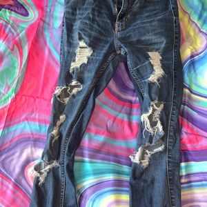 LONG dark wash ripped hollister jeans